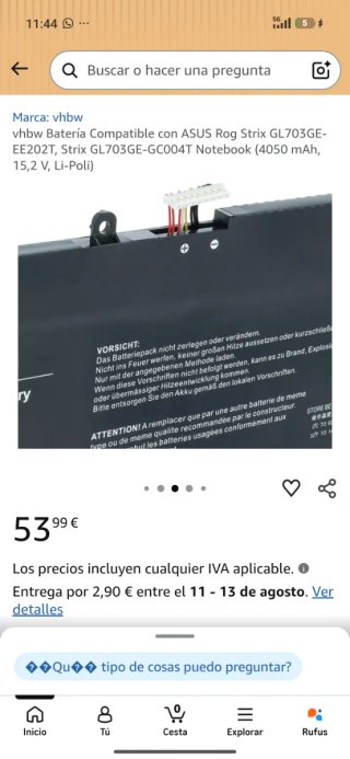 vhbw Batería Compatible ASUS Rog Strix GL703GE