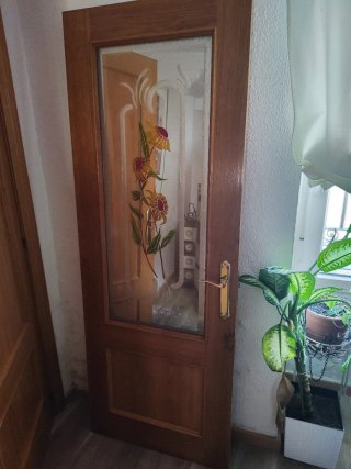 Puerta interior madera con cristal decorado