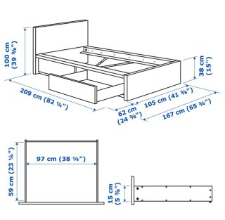 Cama Malm 90x200 Blanca con Cajones