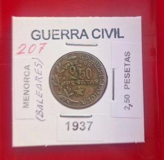 Moneda 2,50 Pesetas 1937 Menorca Guerra Civil