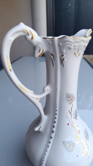 Jarrón de cerámica blanco y dorado de 33 cm