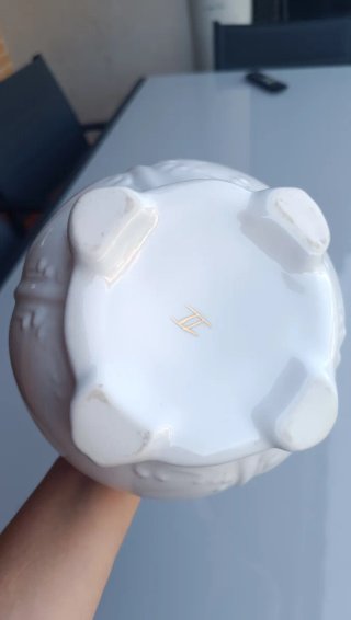 Jarrón de cerámica blanco y dorado de 33 cm