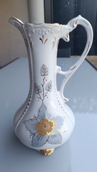 Jarrón de cerámica blanco y dorado de 33 cm