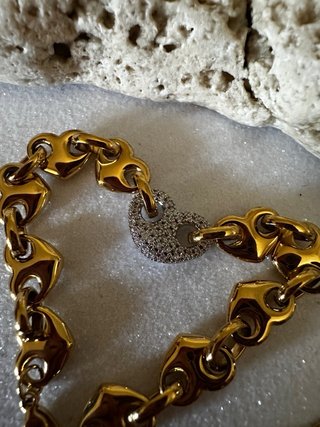 Bracciale Cuori oro con Cuore argento Pavé