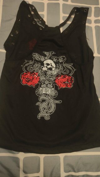 Camiseta Negra Calavera y Rosa