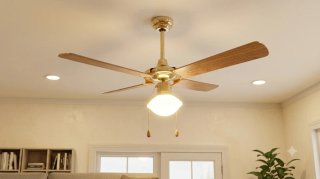Ventilador de techo madera y dorado