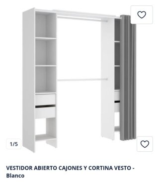 Vestidor abierto blanco con 4 cajones y cortina