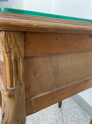 MESA MADERA MARQUETERÍA CRISTAL ANTIGUA LUIS XV