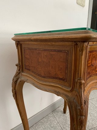 MESA MADERA MARQUETERÍA CRISTAL ANTIGUA LUIS XV