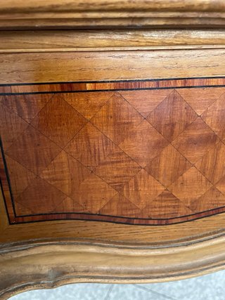 MESA MADERA MARQUETERÍA CRISTAL ANTIGUA LUIS XV