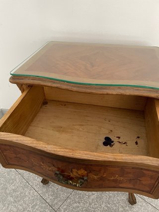 MESA MADERA MARQUETERÍA CRISTAL ANTIGUA LUIS XV