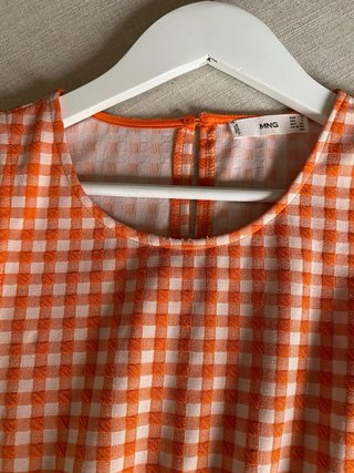 Vestido cuadros naranja Mango