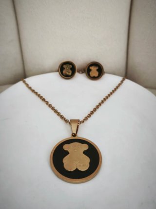 Conjunto collar y pendientes imitación osito