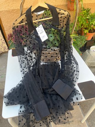 Kimono Zara Negro Transparente Lunares XXL