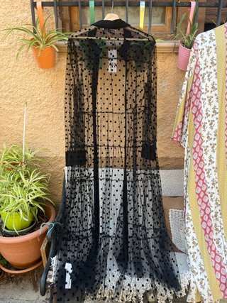 Kimono Zara Negro Transparente Lunares XXL