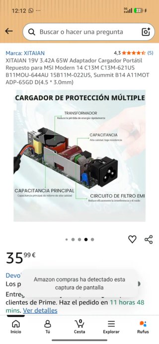 Cargador Portátil XITAIAΝ 19V 3.42A 65W