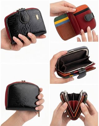 Cartera de cuero negra y roja