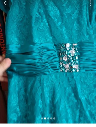 Vestido fiesta Zeila verde agua con pedrería