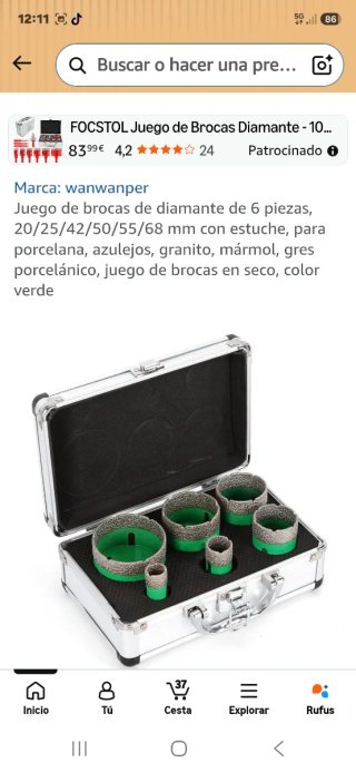 Juego brocas diamante para taladro