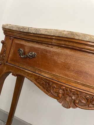 MESITA MADERA MÁRMOL MESA AUXILIAR LUIS XV ANTIGUA