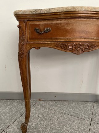 MESITA MADERA MÁRMOL MESA AUXILIAR LUIS XV ANTIGUA