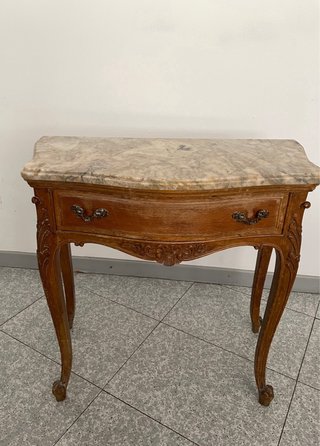 MESITA MADERA MÁRMOL MESA AUXILIAR LUIS XV ANTIGUA