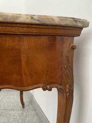 MESITA MADERA MÁRMOL MESA AUXILIAR LUIS XV ANTIGUA