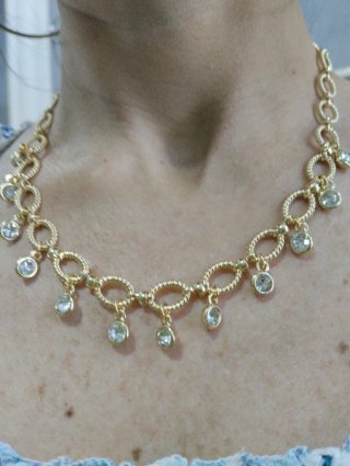 N696 Collana inox oro satinato con brillantini