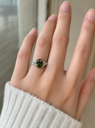 Anillo Acero Circonita Verde Oliva