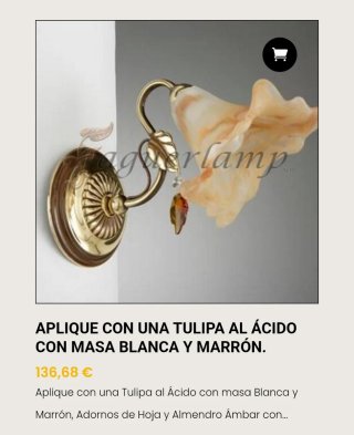 Lámpara de pared antigua dorada y latón  multicolo