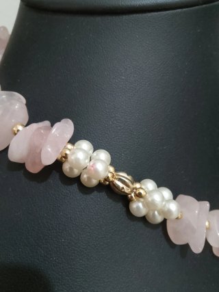Collana Quarzo Rosa e Perline Dorate e madreperla!