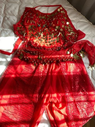 Disfraz Danza Vientre 4 Piezas Rojo y dorado