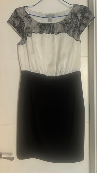 Vestido H&M Blanco y Negro Encaje Talla S