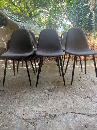 Juego de 6 sillas de comedor grises +2 negras