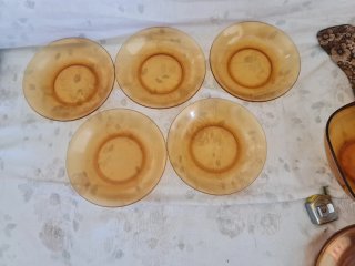 Lote Vajilla Vereco Retro Cristal Ámbar