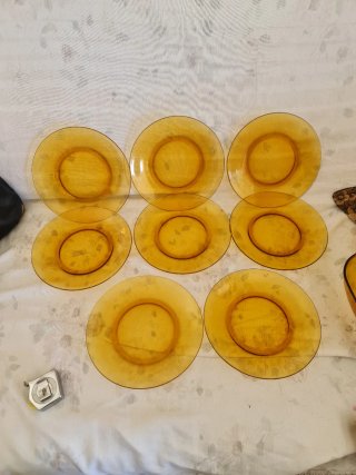 Lote Vajilla Vereco Retro Cristal Ámbar
