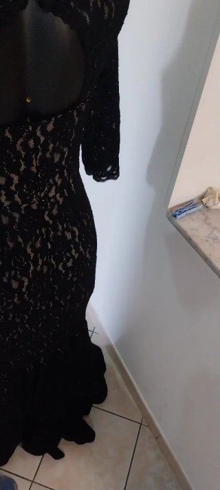 Abito lungo nero in pizzo