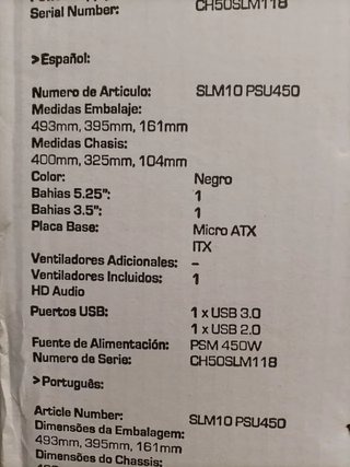 Caja PC Hiditec Mini ATX con Fuente