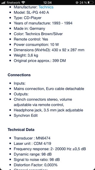 Lector CD Technics SL-PG 440a
