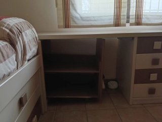Habitación juvenil: cama, escritorio y estanterías