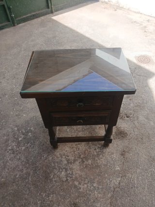 Mesita de noche antigua madera y cristal
