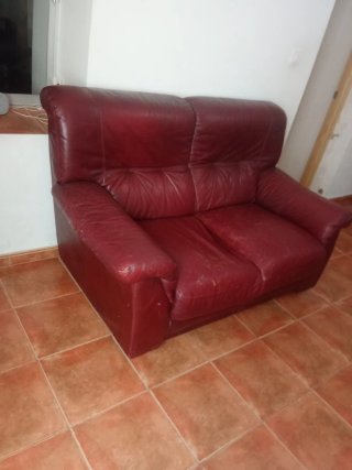 Sofá de cuero granate 3+2 plazas