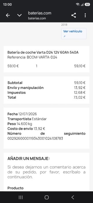 Batería Varta D24 60Ah 12V 540A SLI