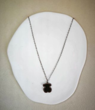 Collar osito acero inoxidable plateado
