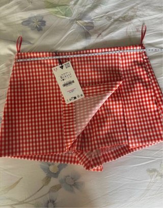 Falda pantalón ZARA cuadros naranja Talla S