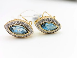 Pendientes Oro 18k con topacio Azul Marquise