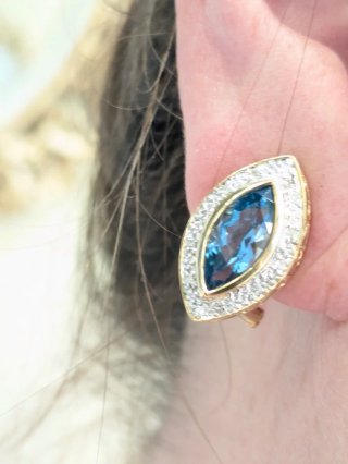 Pendientes Oro 18k con topacio Azul Marquise