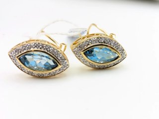 Pendientes Oro 18k con topacio Azul Marquise