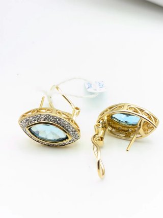 Pendientes Oro 18k con topacio Azul Marquise