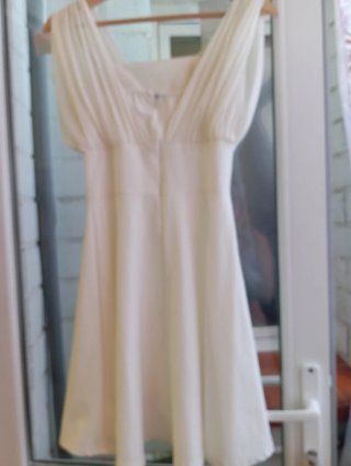 Vestido fiesta blanco marfil escote drapeado S